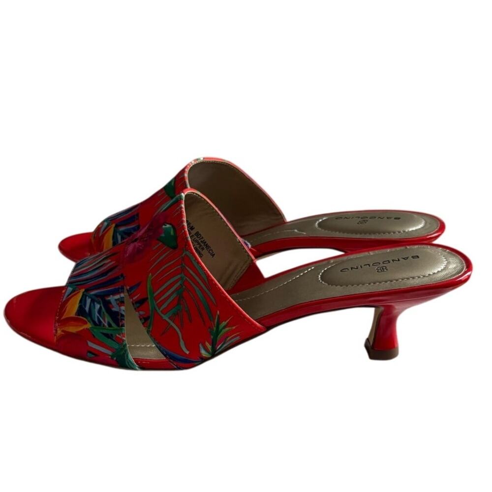 Bandolino Kitten Heel Slide Sandals Red Tropical Print Women's Size 9.5 - Picture 2 of 6